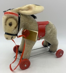 lot 2 image: Vintage HERMANN Mohair Teddy Donkey Horse Pull Toy - West Germany