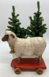 lot 10 image: Vintage PLUSH Sheep Pull Toy with 2 Mini Trees