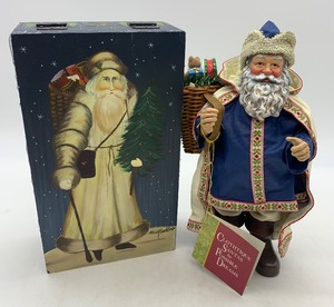 lot 58 image: CLOTHTIQUE - Possible Dreams Santa in Blue and DEPT 56 Hand Painted Wooden Box with Santa