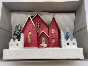 lot 37 image: Vintage CHRISTOPHER RADKO Shiny Bright Village House NIB - Mistletoe Circle