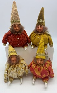 lot 31 image: Vintage, Set of 4 HARLEQUIN Stuffed Gnome Ornaments - ITALY