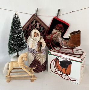 lot 101 image: Christmas Variety including Santa, Sleigh with Original Box, Needlepoint Stocking and More