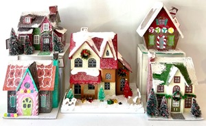 lot 124 image: EARL & WILSON Classic Holiday Collection LED Holiday Decor Houses - QTY 5