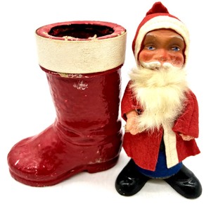 lot 129 image: Vintage German Paper Mache Santa and Christmas Santa Boot