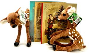 lot 146 image: LOST IN THE WOODS TINY STAR Plush Deer - QTY 2 with MERRIMACK PUBLISHING CORPORATION Vintage Christmas Books - QTY 3