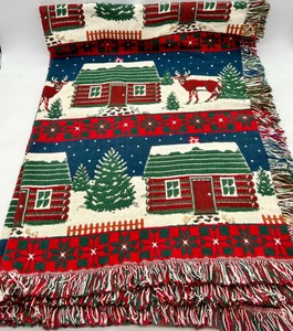 lot 158 image: NEW - THE RUG BARN 100% Cotton Christmas Cabins Throw Blanket
