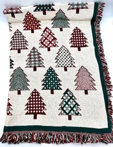 lot 159 image: NEW - THE RUG BARN 100% Cotton Pattern Pines Holiday Throw Blanket