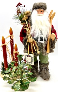 lot 166 image: RIDGEFIELD HOME HOLIDAY COLLECTION Santa with Wooden Candle Decor & Metal Candle Holder