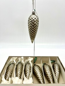 lot 169 image: Vintage Silver Glass Pinecone Ornaments with Box - QTY 7