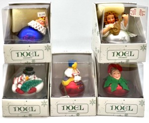 lot 170 image: DEPT 56 NOEL ORNAMENTS Christmas Balls King, Jester, Clown, Angel & Snowman NIB - QTY 5