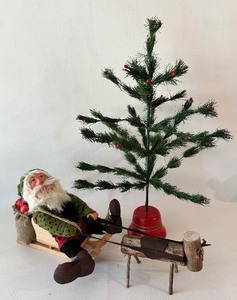 lot 175 image: Vintage Holiday Christmas Santa and Sleigh with Feather Tree