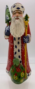 lot 285 image: Vintage RUSSIAN Wood Carved Santa with Staff #1