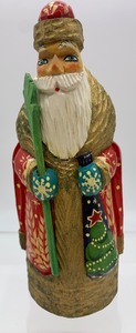 lot 287 image: Vintage RUSSIAN Wood Carved Santa with Staff #3