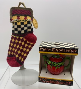 lot 291 image: Vintage MARY ENGELBREIT Ornament and MACKENZIE CHILDS Small Change Purse Stocking