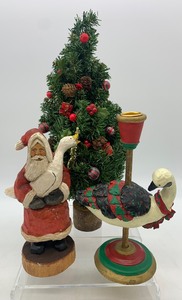 lot 307 image: Vintage CHRISTMAS Decorations including Hand Carved Wooden Santa and Goose