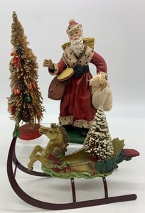 lot 309 image: CHRISTMAS Decorations - Old World Santa, Sleigh and Bottle Brush Tree - Italy