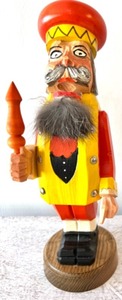 lot 233 image: Vintage Wooden German King Nutcracker - Yellow Accents