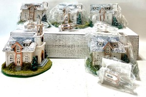 lot 245 image: Vintage MCM Cardboard Holiday  Christmas Village Churches with Boxes - QTY 5 - Great for Resellers