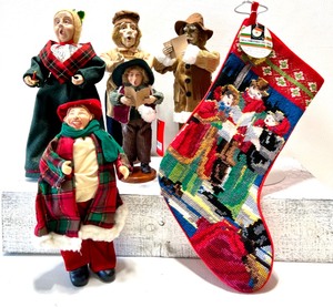 lot 249 image: Lot of Colonial Christmas Caroler Figures & A KURT S. ADLER Im a Christmas Stocking Stocking