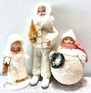 lot 363 image: DEPARTMENT 56 Snowman Baby Doll Ornament, BRN Snow Figurine & ELAINE ROESLE Snow Children DEAR DOLLS ST. NICHOLAS COLLECTION Figure