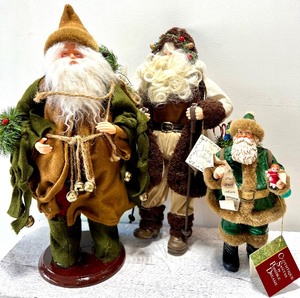 lot 366 image: CLOTHTIQUE ORIGINALS by POSSIBLE DREAMS Santa, THE VILLAGE COLLECTION by JOSEPH DUNBAR Santa & and Unmarked Woodland Santa Figures - QTY 3