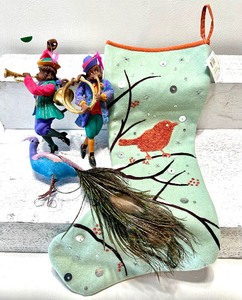 lot 388 image: DEPARTMENT 56 Bird Stocking, Peacock & Monkey Ornaments - QTY 4