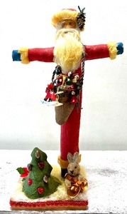 lot 390 image: Artisan Vintage Style Pencil Santa Wooden Figure on Base - Signed 