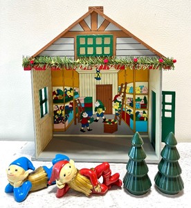 lot 399 image: KURT S ADLER Santas Workshop with a Pair of Ceramic Trees and A Pair of Japan Elf  Pixie Figurines