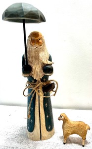 lot 406 image: American Folk Artist JAMES HADDON Wooden Hand Carved Noah & Lamb