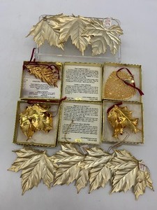 lot 337 image: Gold Assorted LEAF Ornaments (4 Dipped in 24 K Gold Plate)