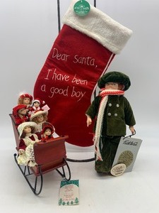 lot 339 image: Vintage Assorted CHRISTMAS Decorations - Faith Wick Doll  Cameo Kid Collection Dolls