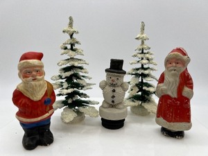 lot 446 image: Vintage Christmas Santa & Snowman Figurines and Christmas Trees - Japan