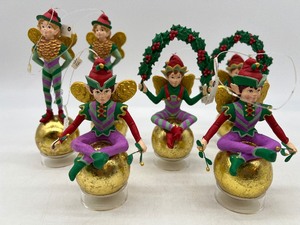 lot 296 image: Vintage Dept 56 ELF Ornaments - QTY 6