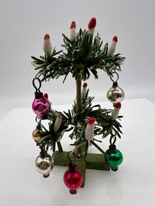 lot 511 image: Antique Miniature German Feather Christmas Tree with Ornaments