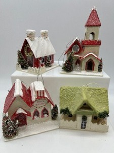 lot 520 image: MIDWEST OF CANNON FALLS SEASONS Paper Christmas Light Houses - QTY 6