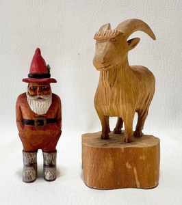 lot 494 image: HAND CARVED Wooden Santa and Goat