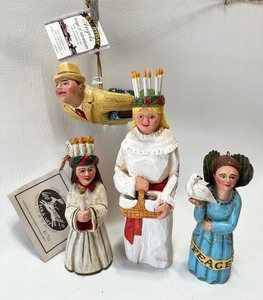 lot 495 image: LEO R. SMITH Angel Ornaments and SIGNED Hand Carved Santa Lucia