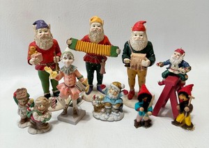 lot 497 image: Santas Helpers Assorted Elf Figurines including FONTANINI by ROMAN Pinocchio