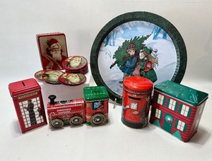 lot 499 image: Assorted Christmas Tins including Coasters, Banks and Tray