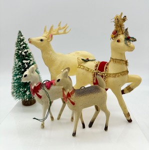 lot 535 image: Assorted VINTAGE Plastic Stag Figures and Bottle Brush Tree