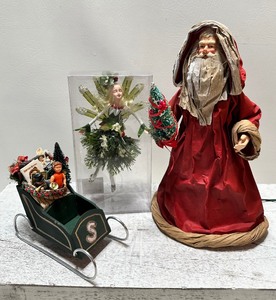 lot 540 image: SILVESTRI Lighted Santa Tree Topper, Fairy and Sleigh with Toys