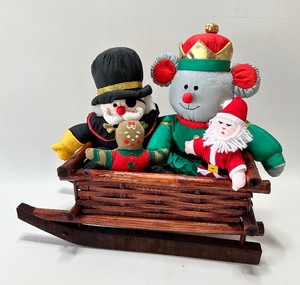lot 490 image: Assorted VINTAGE Christmas Plush Toys and WICKER Sleigh