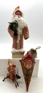 lot 186 image: Vintage CHRISTMAS Ornament and 2 Santa Candy Containers