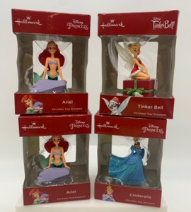lot 565 image: 4 HALLMARK Christmas Ornaments NIB including Ariel, Tinkerbell and Cinderella