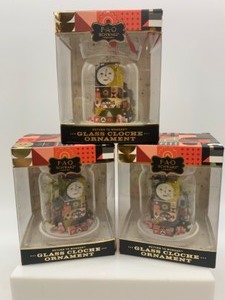 lot 568 image: 3 FAO SCHWARZ Glass Cloche Ornaments NIB