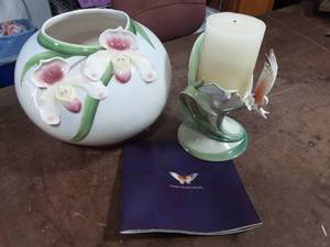 FRANZ Porcelain Lady Slipper Ball Vase & Butterfly Candle Stand