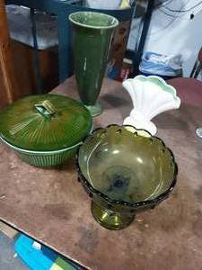 Green Pottery & Glass Compote