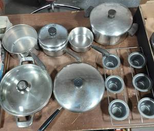 Revereware Copper Bottom Pots & Pans, Oneida Skillet & Lid, Popover Pan