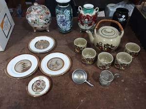 Lot Of Asian Dishware 4-Chokin Plates, Ginger Jars, Vase, Tea Set