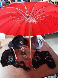 Velvet Embroidered Fur Trim Bonnet & Mittens, Hats, Umbrella, Ornament